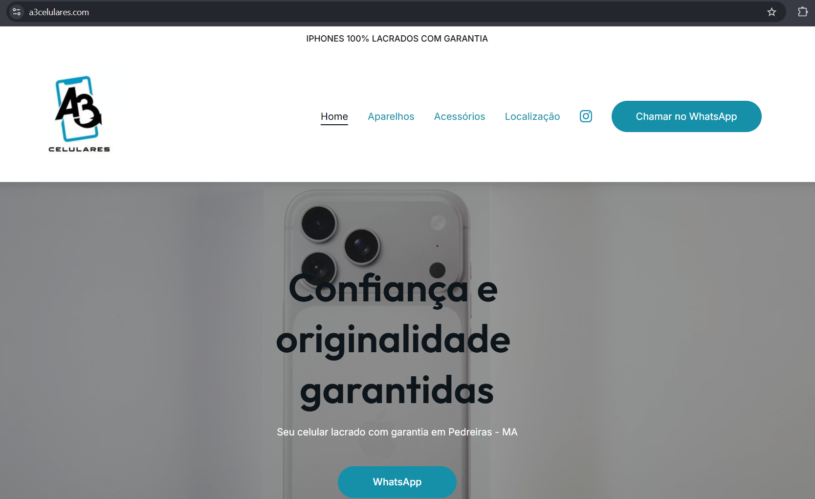 Página inicial do site A3 Celulares