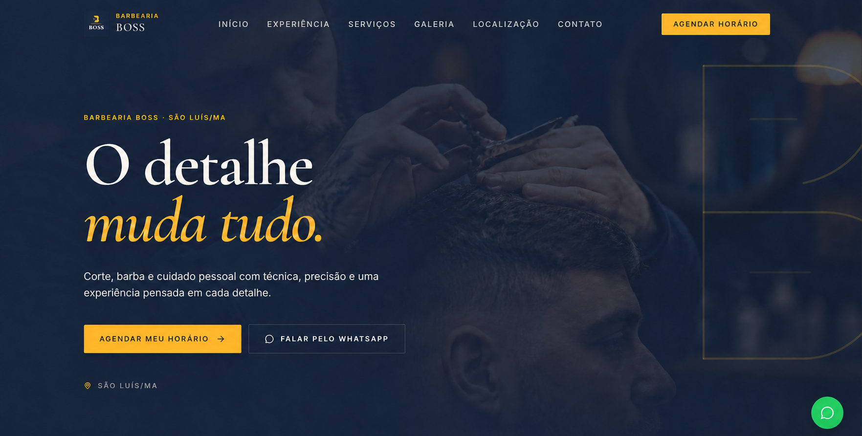 Página inicial do projeto conceitual Barbearia Boss